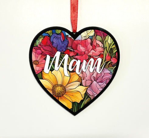 Mum Stained Glass Effect Heart Suncatcher